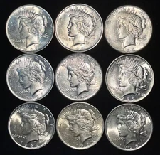 1921-1935 90% Silv er Peace Dollars Lot of 5 Uncirculated Mixed Dates US