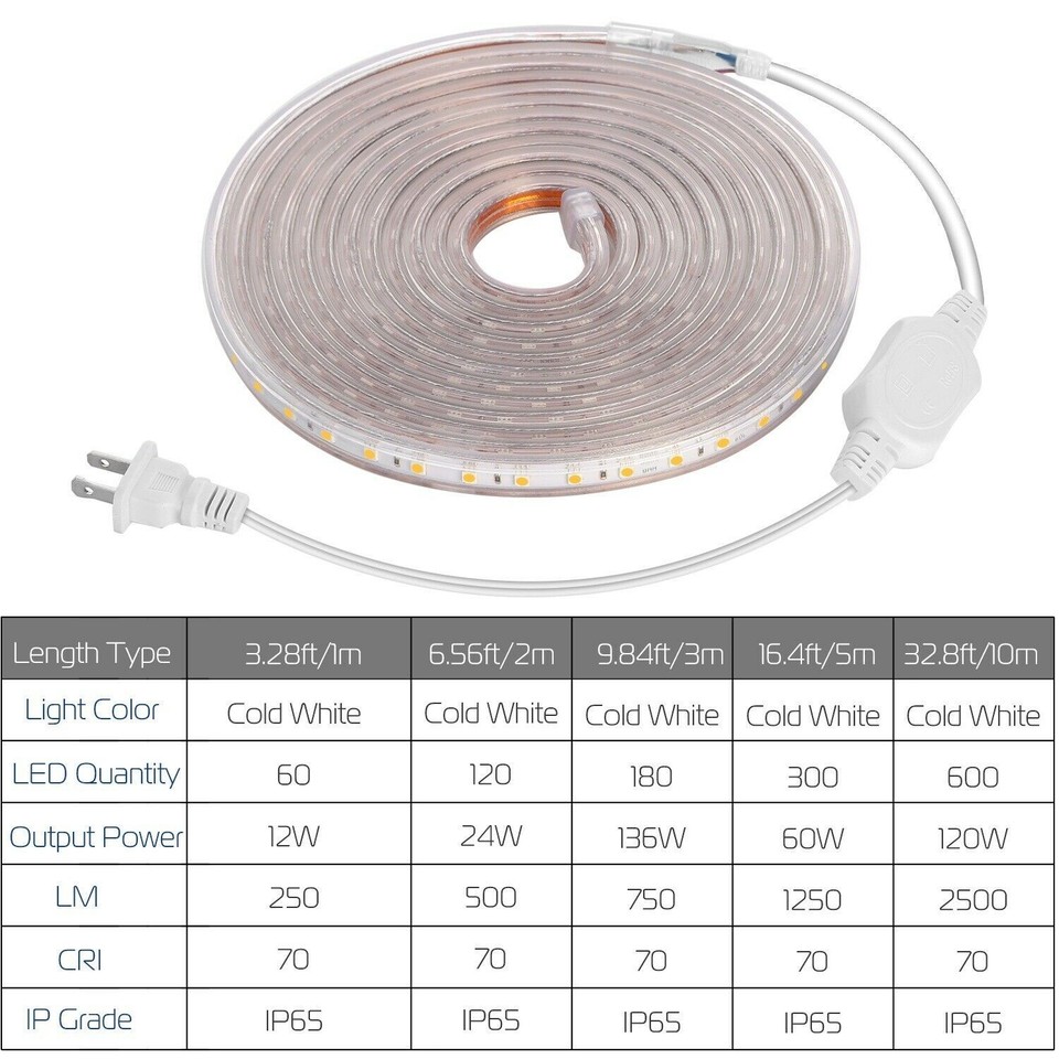 5050 LED Strip Light Flexible Tape Lighting Rope Home Outdoor With US ...