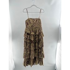 Ulla Johnson Avery Tiered Printed CottonPoplin Maxi Dress Yellow Brown W G2U
