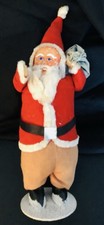 Antique Santa 10  Figure Hand Painted Face Felt Cotton Beard Toy Sack JapanRare