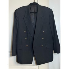 Oscar de la Renta Mens Double Breasted Black Blazer Gold Buttons Large XL