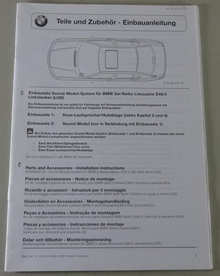 Installation instructions BMW 3 Series E46 sedan installation kit sound module system status 4/1998