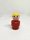 Vintage Fisher Price little people wood red mad boy/bully w/yellow cap
