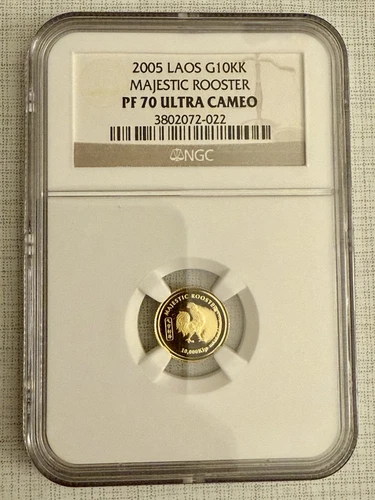 Laos 2005 Majestic Rooster 10KK Gold NGC PF70 ULTRA CAMEO SKU# 2406