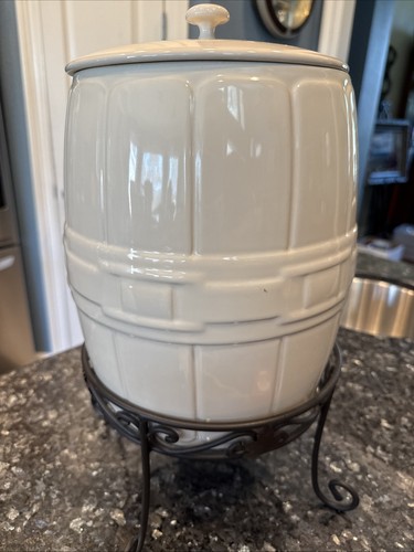 Longaberger Woven Traditions Beverage Barrel Ivory With Wrought Iron Holder - Picture 10 of 10