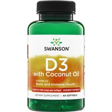 Swanson Vitamin D-3 with Coconut Oil - Highest Potency 5,000 Iu 60 Softgels