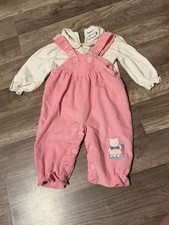 Vintage Baby Girl Pink Corduroy Healthtex Cat Overalls 9 Months