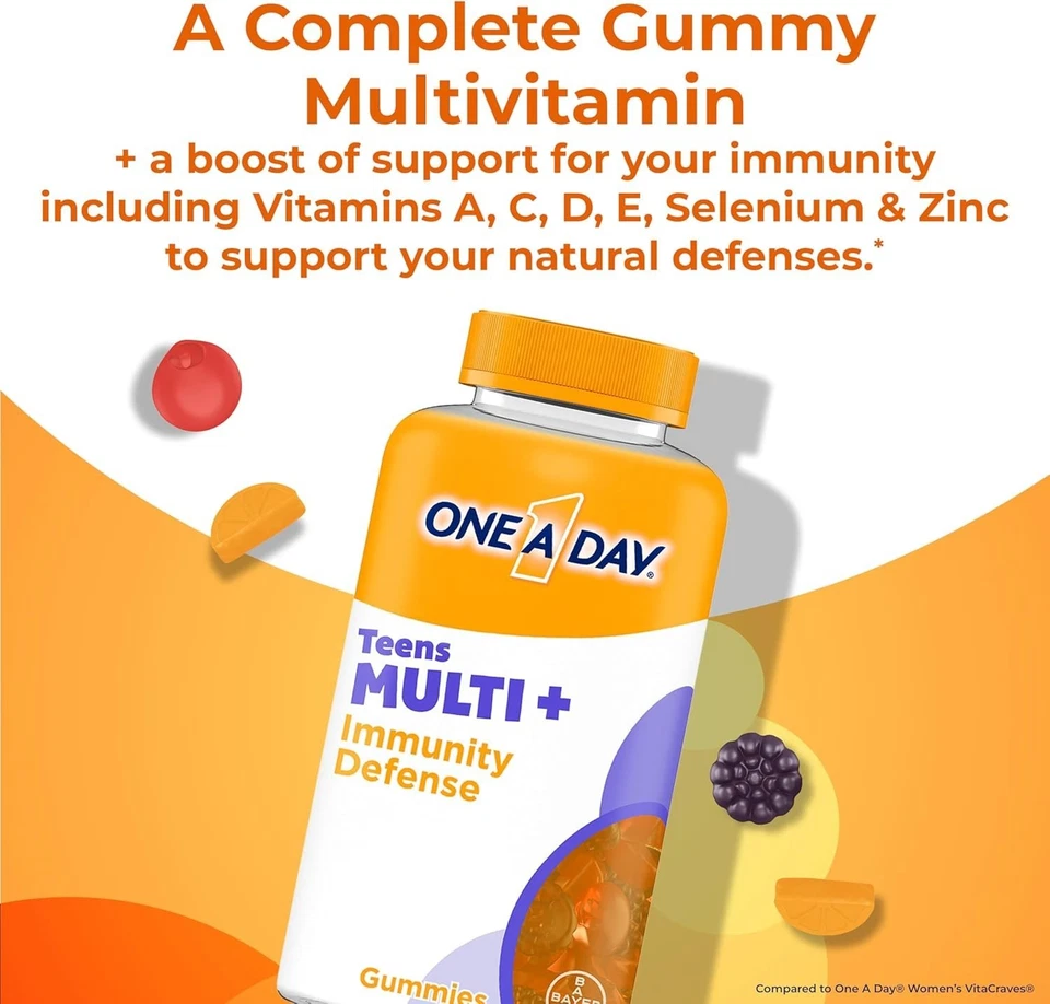 Multivitamínico One A Day MULTI+ Teen Immunity Defense Gummy, 120 unidades seladas - Imagem 3 de 4
