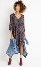 Madewell Moonblossom Ruffle Sleeve Dress in Winter Orchid Mini Floral Vneck