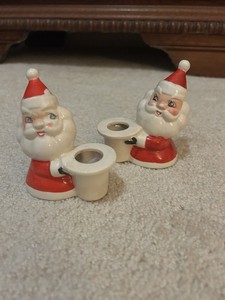 Vintage Holt-Howard Santa Claus Candlestick Holders (2) — 1965, Made in Japan