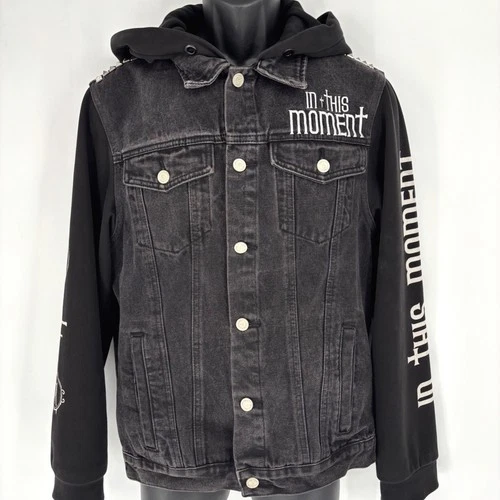 In This Moment Band Jacket Black Denim Hybrid Hoodie Studded Occult Graphic M - product listing photo