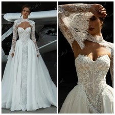Elegant Ball Dress Lace Wedding Dress High Necked Church Training Bridal Gown
