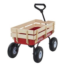 Kids Pull - Along Wagon, 39 Inch All - Terrain Utility Cart with Wooden Panels