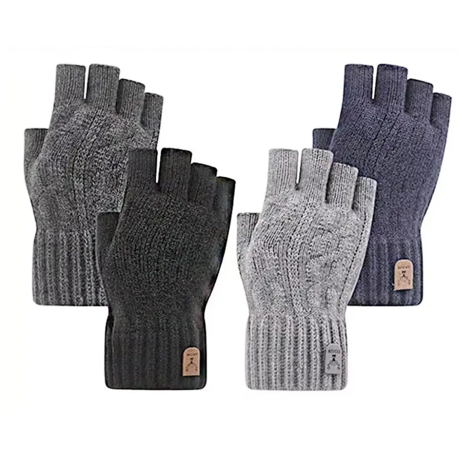 Winter Halbfinger Handschuhe Strick Thermo Warm Dehnbar Unisex - Bild 2 von 4
