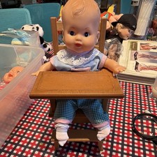 Wooden Doll High Chair with Feeding Tray, Brown - Dining Room Play Accessory