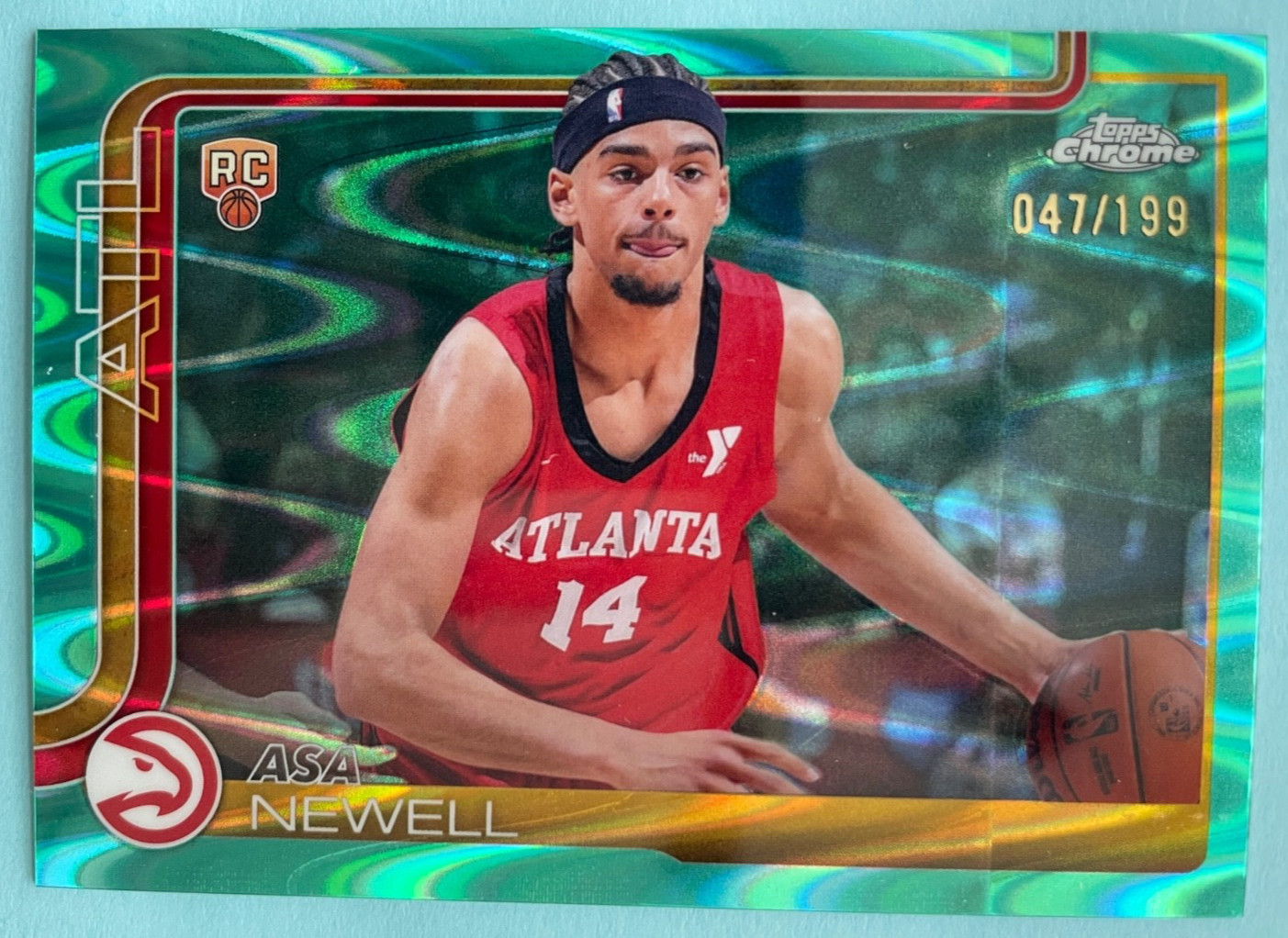 2025-26 Topps Chrome Basketball Aqua Raywave /199 #273 Asa Newell RC