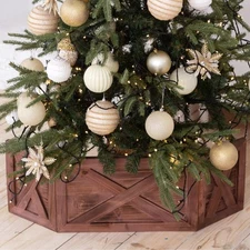 Rustic Wooden Tree Collar Box - Farmhouse Christmas Tree Stand Decor 