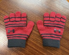 Kids Red and Black Stripe Under Armor Knit Gloves