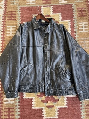 Vintage Nike ''Flight'' Black Leather Jacket Air Jordan (Fits XL) Mint Condition