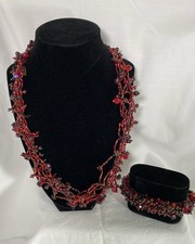 Cranberry Cha Cha Glass Beaded Necklace & Overload Bracelet  Read Description