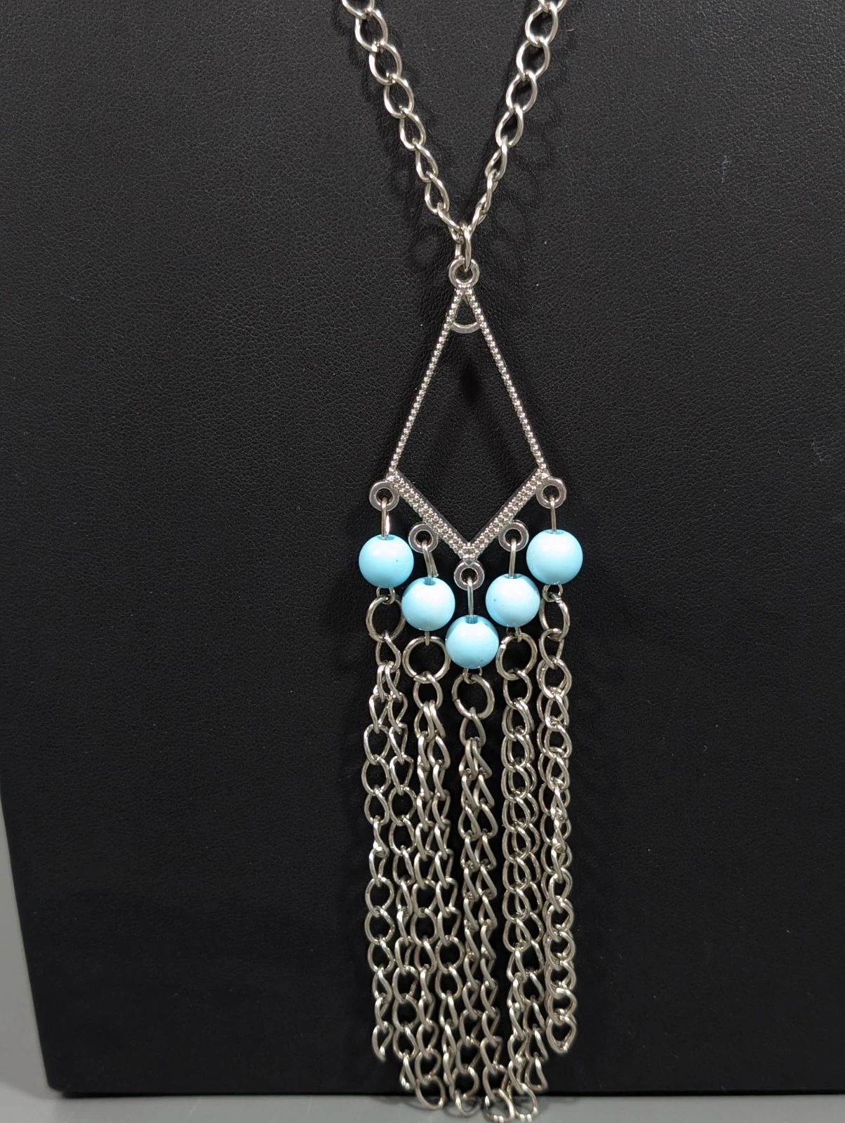 VETEMENTS Collana catena lunga con ciondolo cascata nappa frangia perline blu retrò 26 in