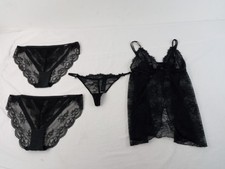 M&S 4Pcs Bundle Size 10 Black Lace Briefs & Thongs Strappy Babydoll New