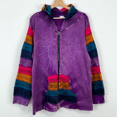 Greater Good Network Hippie Boho Jacket Sz 1X Colorful Embroidered Zip Hoodie