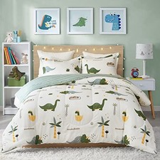 Dinosaur Kids Cotton Comforter Set for Boys Girls, Twin 68"x88" Dino Green