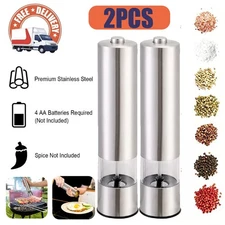 2PCS Electric Salt Pepper Grinder Mill Shakers Set Adjustable Stainless Steel US