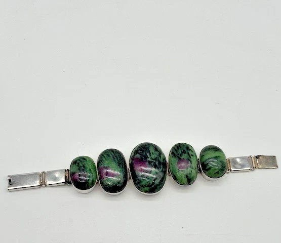 Vintage Ladies Natural Ruby in Zoisite & Sterling Silver 925 Bracelet - Image 2 of 4