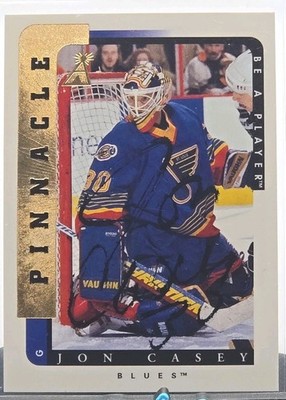 1997 Pinnacle Hockey Be A Player Jon Casey On Card Auto #63 St. Louis Blues
