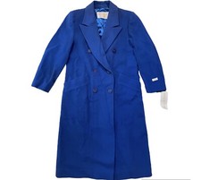 Pendleton Nwt Sz 4 P Long Over Coat Trench 100% Virgin Wool Double Breasted Blue
