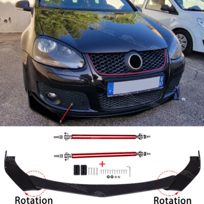For VW Golf Polo MK5 MK6 Front Bumper Splitter Spoiler Lip + Red Strut Rods Kit