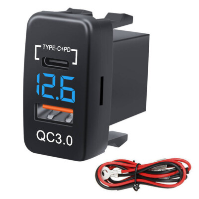 For Toyota Tacoma For 4Runner Tundra QC3 Car Type-C USB Charger Adapter Voltmete