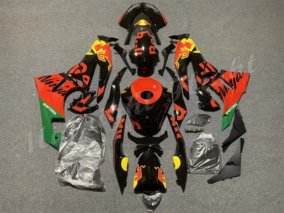 川崎忍者 ZX6R 636 2009 - 2012 ABS 车身红色黑色牛仔整流套件 — 第 4/4 张图片