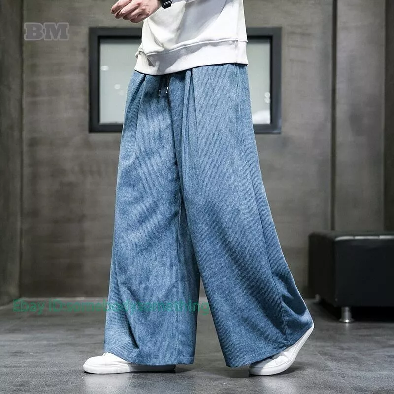 Chinese Style Retro Wide Leg Pants Men Oversize Corduroy Casual Pants  Trousers