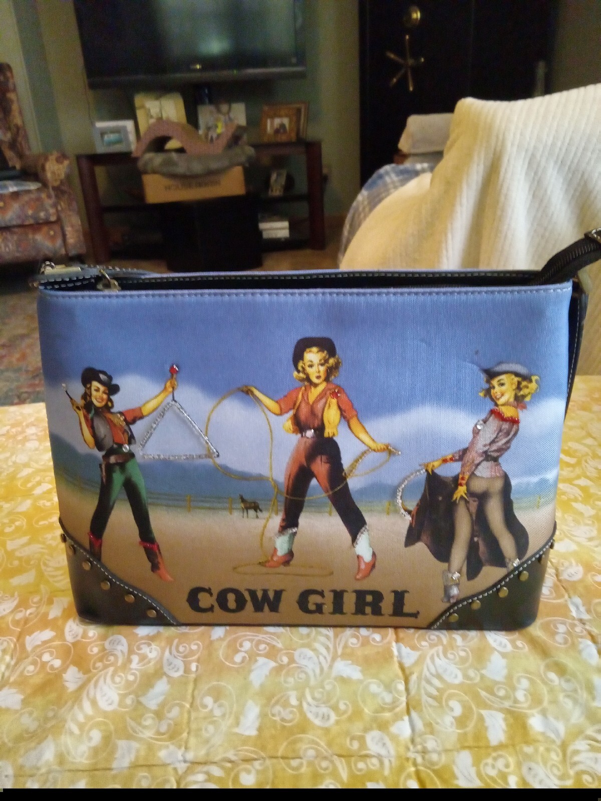 Ladies Western Retro Pinup Cowgirl Handbag with Bling Gem