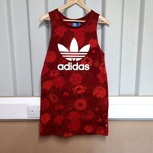 Adidas Originals Womens Dress Red White Size UK 8 Floral Print Logo Tank - Photo 1 sur 8