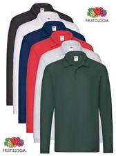 Fruit of the Loom Mens Long Sleeve Cotton Pique Polo Shirt S-3XL