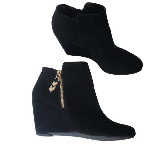 BCBG Black Suede Ankle Wedge Boots Sz 