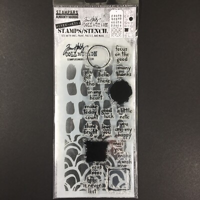 Tim Holtz Stampers Anonymous Stamp Stencil Set Note Quotes Brush Mark Arch NEW