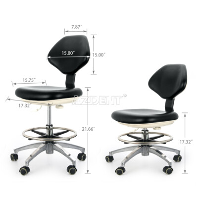 AZDENT Hydraulic Adjustable Dental Chair Stool - Black PU Leather, Rolling Base For Dentist Office