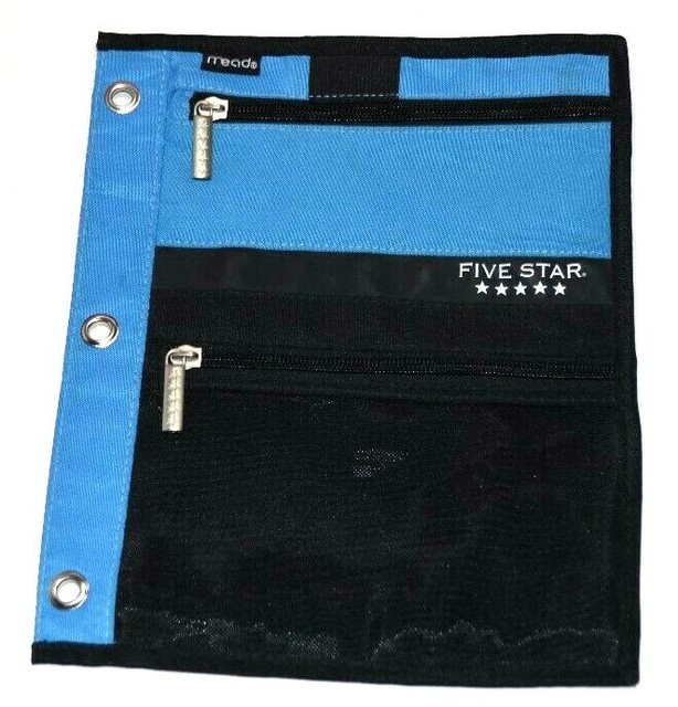 Mead Five Star Pen Pencil Case Zippered 3 Compartment Pocket Binder