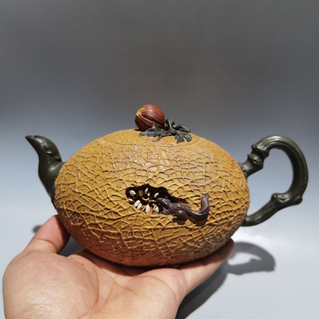 Tetera Hami Melón 420cc 7.8" China Yixing Zisha Cerámica Amarilla Duan Arcilla