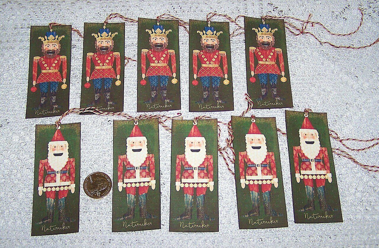 10~Christmas~Primitive~Folk Art~Nutcracker~Linen Cardstock~Gift~Hang~Tags~Ornies