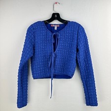 Urban Outfitters Tie Front Jacket M Blue Cropped Popcorn Textured Quilted