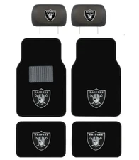 NEW NFL RAIDERS Car TRUCK Carpet 4PC Floor Mats & 2PC HEADREST COVERS