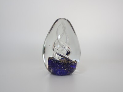 Blau mit Goldflocken Klarglas Ei/Tropfenform Spirale Briefbeschwerer