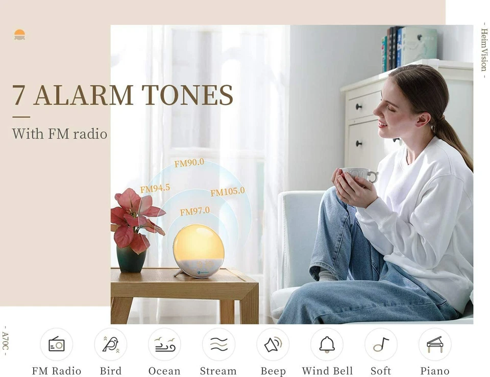 Sunrise Alarm Clock, A70C Wake up Light, Sleep Aid, Digital Alarm Clock Radio wi - Image 2 of 4