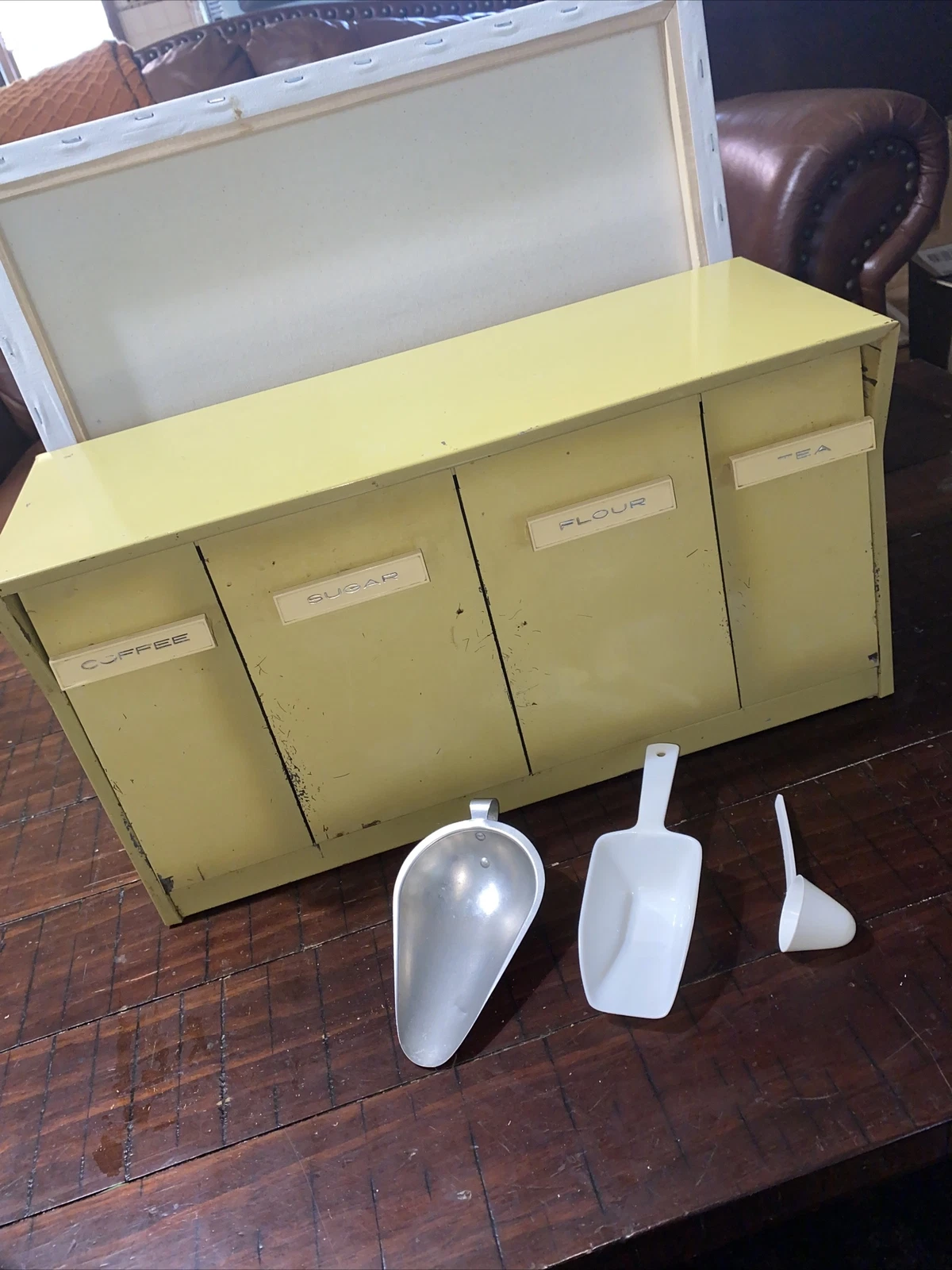 Krestline MCM Green kitchen box with flour, sugar, coffee & tea Rare No Bread